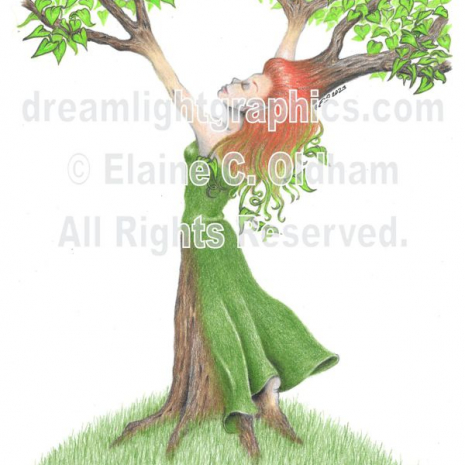 Dryad in Transition - standard print of drawing by Elaine C. Oldham