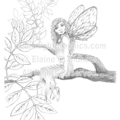 Guest Among the Leaves - print of drawing (c) by Elaine C. Oldham