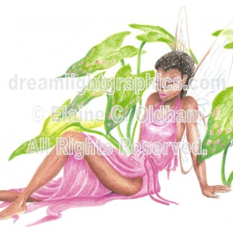 Fairy in Calladium (c) 2000 Elaine C. Oldham, all rights reserved)