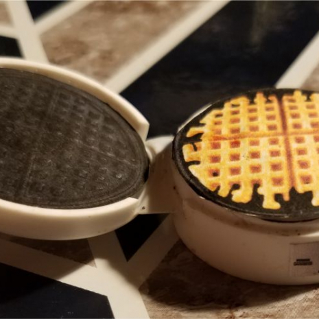 Sample of completed salad dressing cap waffle iron