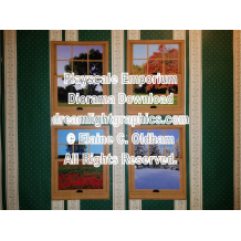 Tan trim windows with spring, summer, fall, and winter views