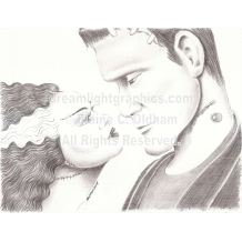The Bride and Her Monster standard print of pencil drawing by Elaine C. Oldham