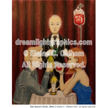 She Doesn't Drinks...Wine mini print of drawing by Elaine C. Oldham