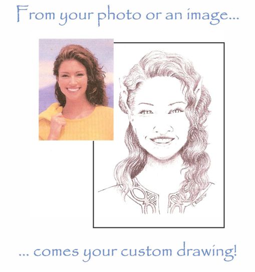 From your photo or an image comes your custom drawing - sample drawing from photo (c) 2008 Elaine C. Oldham, all rights reserved
