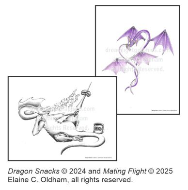 Dragon Snacks and Mating Flight print images (c) Elaine C Oldham