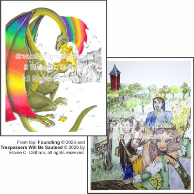 Foundling and Tresspassers Will Be Sauteed print images (c) Elaine C Oldham